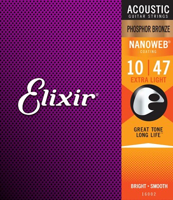 Elixir 16002 Phosphor Nanoweb Ex Light 10-47 Saiten für Akustikgitarre 1-3 Packungen