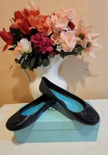 NEW OKA B MCKENZIE Ballet Flats Black Licorice Black Enamel Pendant Sz 7 w/ Box 