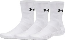 Image of Under Armour Performance Cotton 3 Pack Crew Socks White Cushioned Arch Support