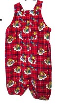 VTG Hand Made Red Corduroy Toddler 2T Y2K Bib Overalls Pants Set 2 Teddy Bear