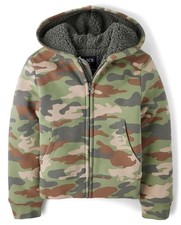 boys Long Sleeve, Sherpa Lined, Zip-front Hoodie Medium Misty Glen Camo