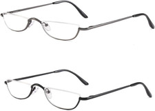 Half Frame Reading Glasses, Half Metal Moon Readers for Women Men 2 Pairs 2.0x