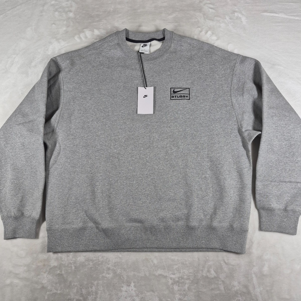 Nike Stussy Crewneck Fleece Crew Sweatshirt Adult Large Gray 