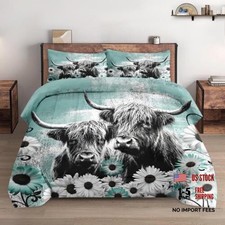 Comforter Set Size with 2 Pillowcases, Highland Cow Animal 3 Pcs Queen Multi 2
