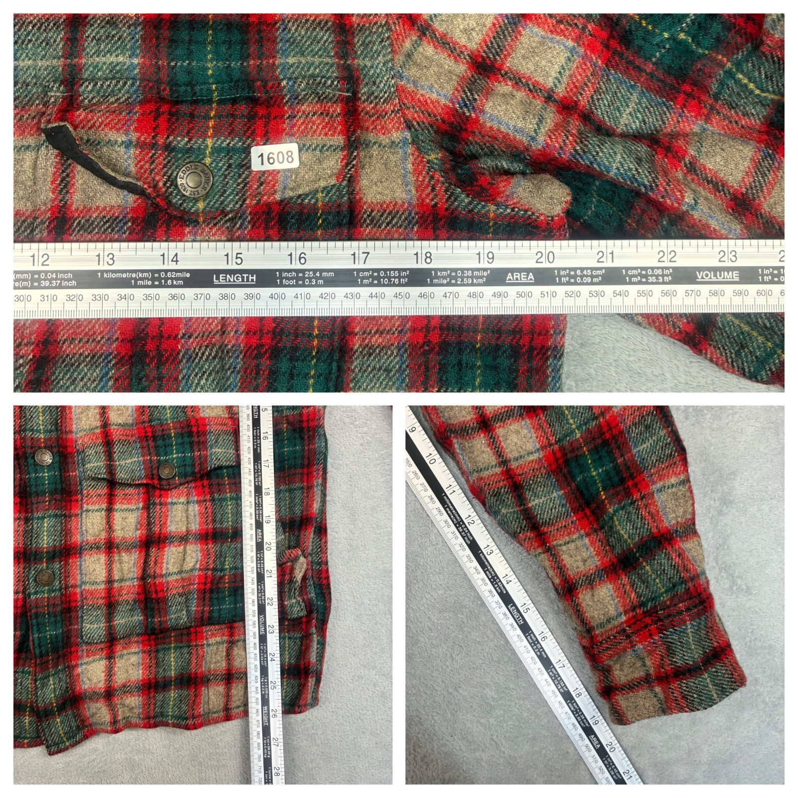 VTG Eddie Bauer Red Green Check Size Medium 80% Wool Snap Button Shirt Jacket image 5