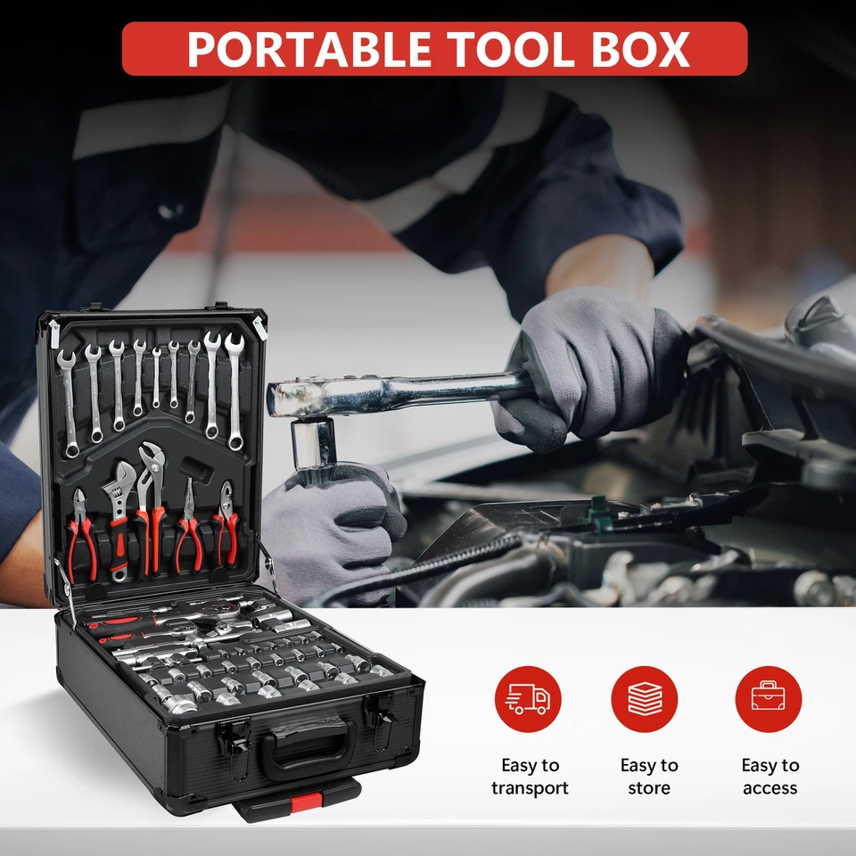 Tool Set Mechanics Tool Kit 909 PCS Wrenches Socket with Trolley Case Box Silver - Image 3 of 4