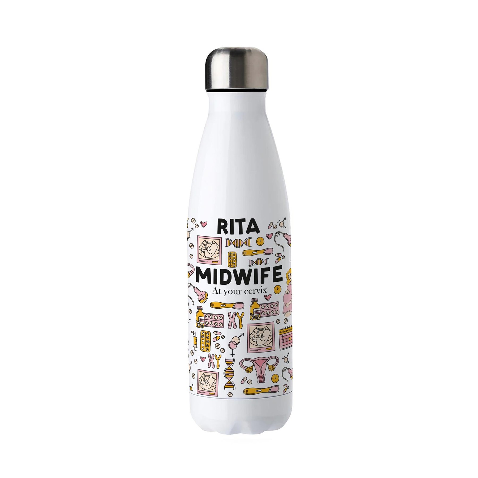 Personalised Midwife Water Bottle - Reusable Stainless Steel On the Go Gift