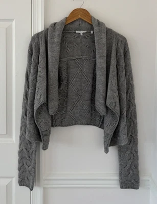 Vince Gray Alpaca Merino Wool Blend Cable Knit Cardigan Open Draped Lagenlook M