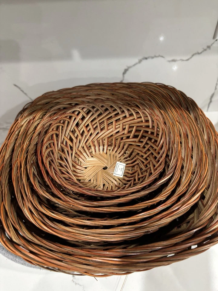 Vintage French Country Wicker Woven Large  Nesting Baskets Countrycore Lot Of 9 - Image 4 of 4