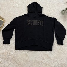 Old Navy Black Shine Hoodie Girls Size S 6-7 Gold Logo Cozy Trendy
