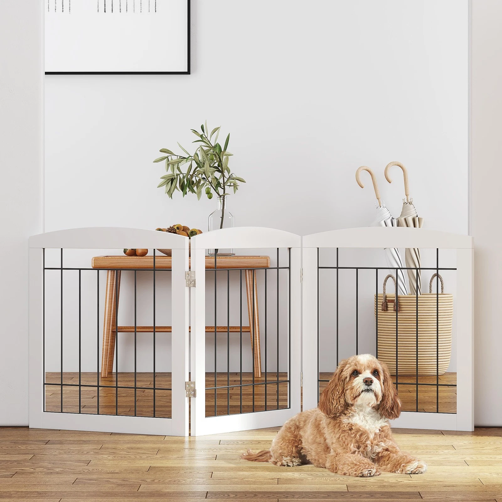 Free Standing Dog Gates for The House Stairs Doorways Indoor Foldable Wooden ...