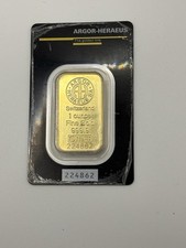 Argor Heraeus Switzerland 1oz 999.9 Fine Gold Bar In Assay 3000.00 per troy oz
