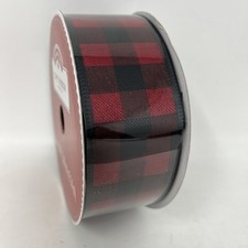 Holiday Time Ribbon 10 yards Red Black Plaid 2" Wide Wired Edge Christmas
