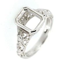 Sterling Silver Semi Mount Ring Setting Emerald 9x7mm Art Deco Style Ring