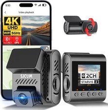 SJCAM 4K Dash Cam Front and Rear with Fast Bluetooth Connection, Equipped with S