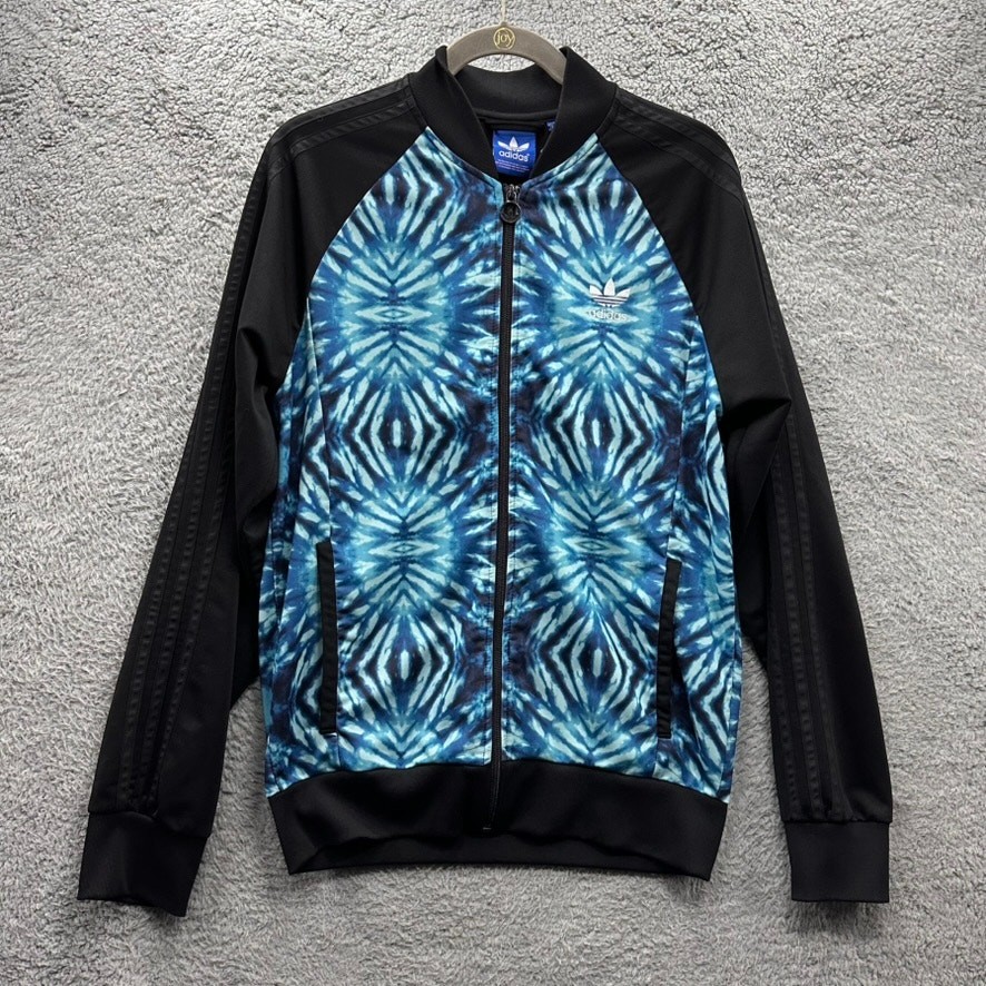 Adidas Men's Medium Blue Black Tie Die Full Zip Track Jacket Workout Activewear