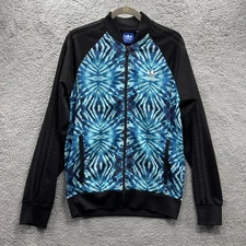 Adidas Men's Medium Blue Black Tie Die Full Zip Track Jacket Workout Activewear