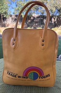 Vintage 70s MCM World Of Trade Wind Tours Vinyl Hipster Tote Travel Bag