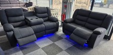 Milano 3 + 2 Electrical Recliner Sofa Set, USB, LED- Platinum Fabric Dark Grey