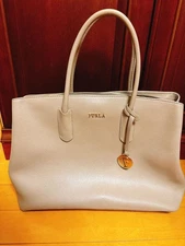 FURLA TESSA Leather Shoulder Bag Gray A4 Compatible Near Unused