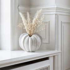 Sculpted White Orb Ceramic Vase 15cm Ribbed Rustic Decorative Flower Vase