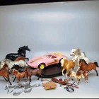 Vintage Mattel Barbie Pink Corvette Car+Dreamhorse Lot:Horses+Foals+Tack🐴