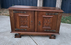 Wood Raised Panel 2-Door Brown Cabinet w/ Shelf Free Standing 58 x 33 in