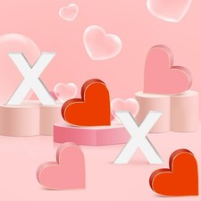 6 Pieces Valentine's Day Wooden Signs Heart Shaped XOXO Wooden Block Valentin...
