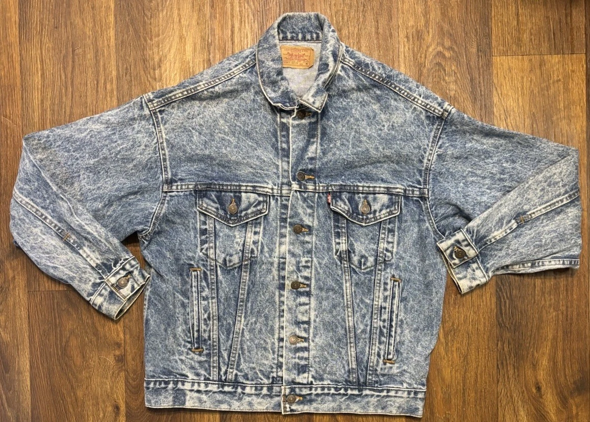 Vintage 80s Levis Jacket Mens Medium Blue Acid Wash Trucker Made USA 70507-0219