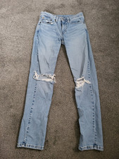 Men's Levi's 502 Destructed Taper Fit Light Wash Stretch Blue Jeans Size 29 x 32