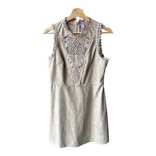 Alya Dress Faux Suede Crochet Lace Mini Tan Beige Sleeveless Party Office Large