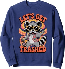 Groovy Raccoon Lets Get Trashed Meme Humor Vintage Unisex Crewneck Sweatshirt
