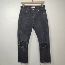 Agolde Cherie High Rise Straight Jeans Womens 26 Distressed Black Wash Organic