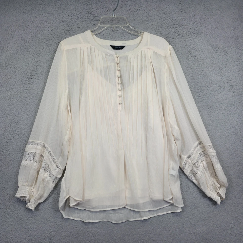 Simply Vera Vera Wang Top 女式 L 百褶波西米亚花卉蕾丝背心衬里维多利亚 — 第 2/4 张图片