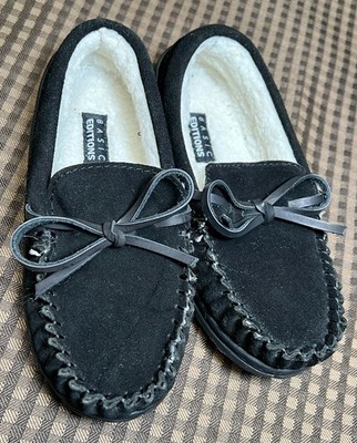 Basic Editions Moccasin Kids Unisex Size 13 Black Slippers Slip-On Girls Boys