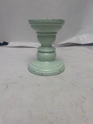 Pottery Barn small laquer candle pillar holder light blue/green