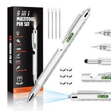 Cool Pen Gifts for Men, 9-in-1 Multi Tool Tech Pen Gadgets Tools 9 in 1 Silver