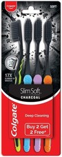 Colgate Slim Soft Charcoal Toothbrush Pack of 4 Toothbrushes Assorted Colors New