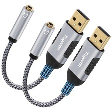 USB 3.0 Male to 3.5mm TRRS 4-Pole Female Headphone Jack Adapter 2 Pack, USB-A to