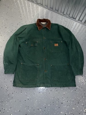 VTG Walls Canvas Barn Chore Coat Jacket Mens Dark Green Blanket Lined Sz XL 90 s