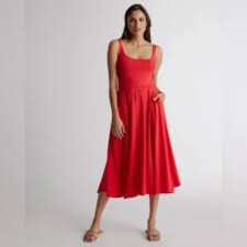 Quince Dress Tencel Jersey Fit & Flare Sleeveless Midi Length Red Women's Sz XS