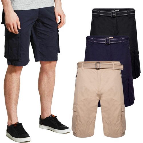 Mens Ex Brand Cargo Shorts Belted Multi 