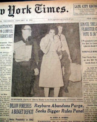 UNIVERSITY OF GEORGIA Race Riots w/ Charlayne Hunter-Gault PHOTOS 1961 Newspaper