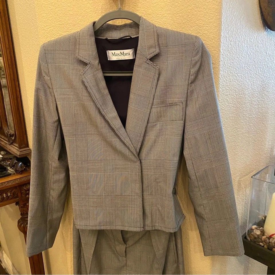 Blazer Mono MaxMara Mujer Gris 100% Lana Virgen Pata de Gallo Talla 6-DEFECTOS Foto 2 de 4