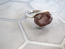 1of3 Sterling Silver Plated Stainless Steel Oval RUTILATED QUARTZ RING Size 7.25