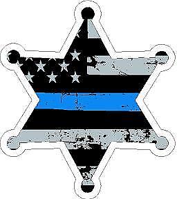 Thin Blue Line Flag 6 Point Star Badge Reflective or Matte Decal Police Sheriff - Afbeelding 1 van 3