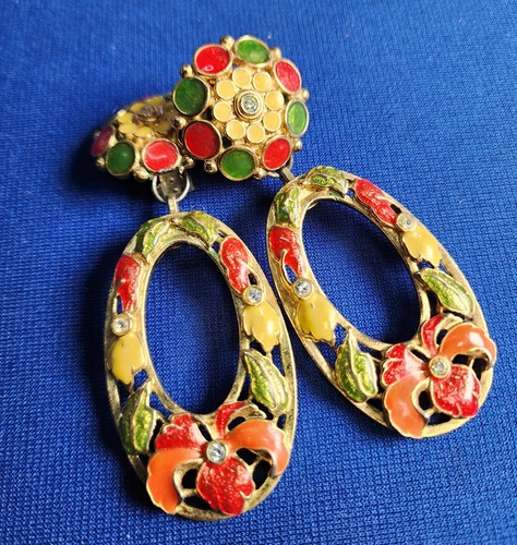 Signed Barrera for Avon Hibiscus Flower Earring Set Floral VTG Statement Spring - Picture 3 of 13