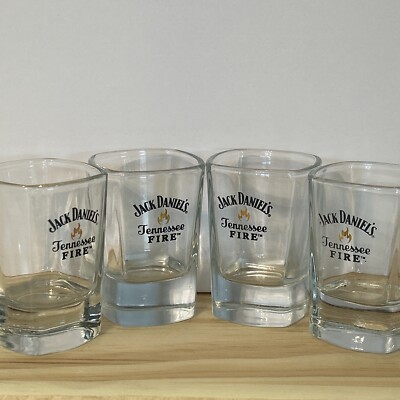 Set of 4  Jack Daniels Tennessee whiskey Fire shot glasses With Heavy Bottom.