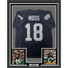 Framed Facsimile Autographed Randy Moss 33x42 Black Reprint Laser Auto Jersey