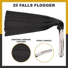 Real Genuine Cow Hide Leather Flogger 25Tails Heavy Duty Steel Handle 